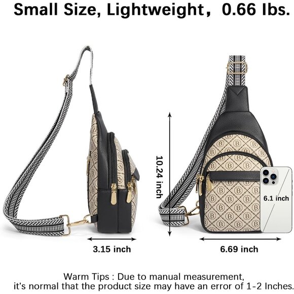 Women Monogram Print Imported PU Leather Small Crossbody Chest Sling Travel Bag - Picture 2 of 8